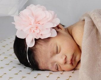 Pink chiffon flower headband shabby chic headband babies newborn girl vintage style