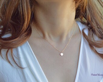 Sale -Petite 14k Gold Filled Tag, Delicate Simple Everyday Necklace, Minimal Layering,Personalized Tiny Disc,Birthday Gift, Valentine's Gift