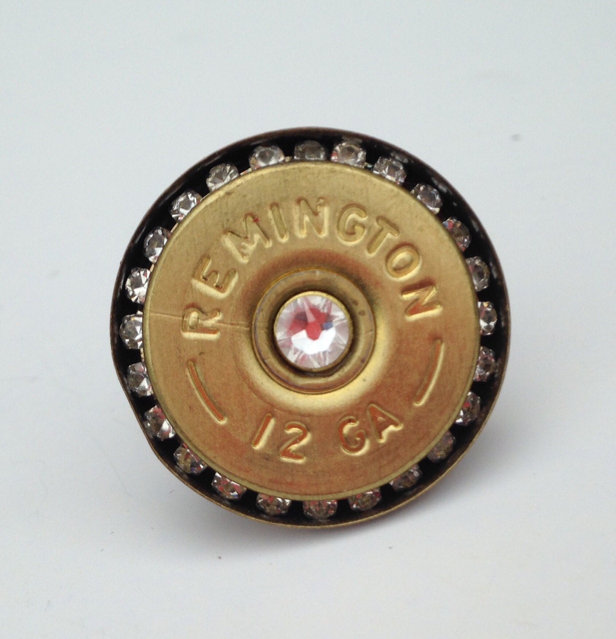 12 Gauge Brass Shotgun Shell Ring with Swarovski Crystals