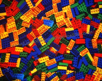If You Love Legos You'll Love the Giant Pile of Building Blocks on this Cotton-Poly Fabric, 56" Width