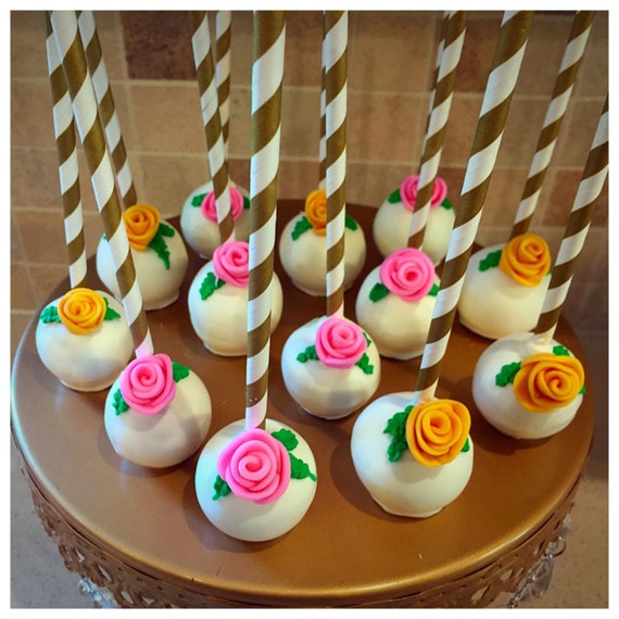 Pink and Gold Cake Pops with Edible Rose by Just Baked Sweets Catch
