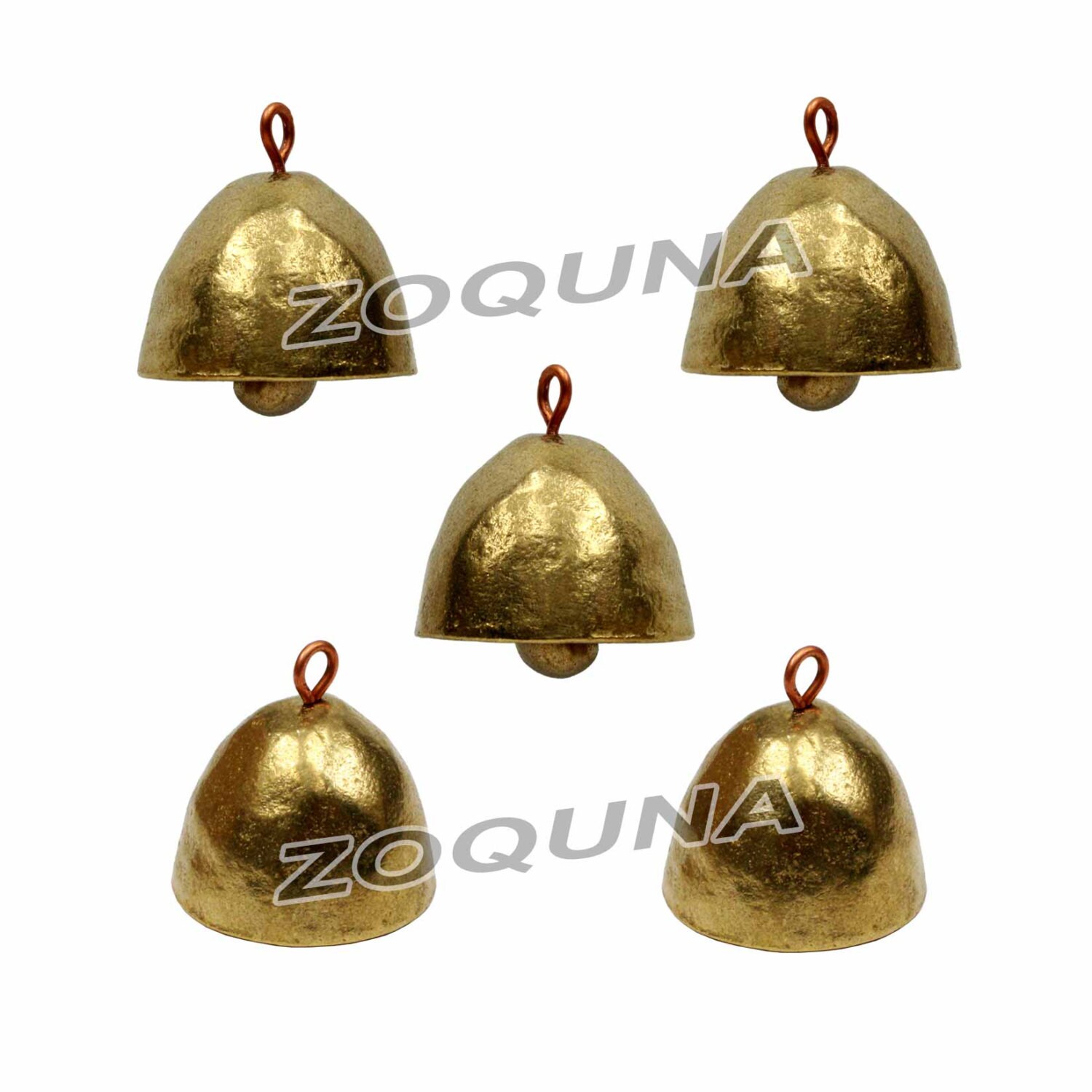 Small Gold Brass Bell 5pcs 1 1/3 wide Clear Toned