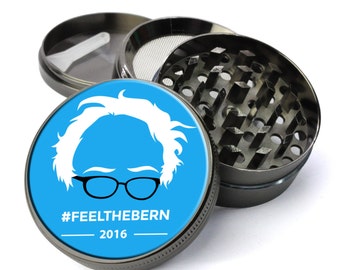 Feel The Bern #4 Bernie Sanders 2016 Extra Large 5 Piece Spice Tobacco Herb Grinder with Pollen/Keef Catcher Best Metal Weed Grinders