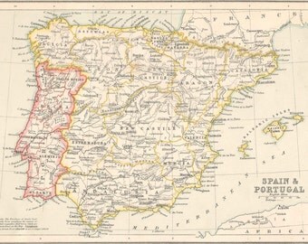 Spain & Portugal , Antique 1800s map old maps home decor Vintage Prints old maps
