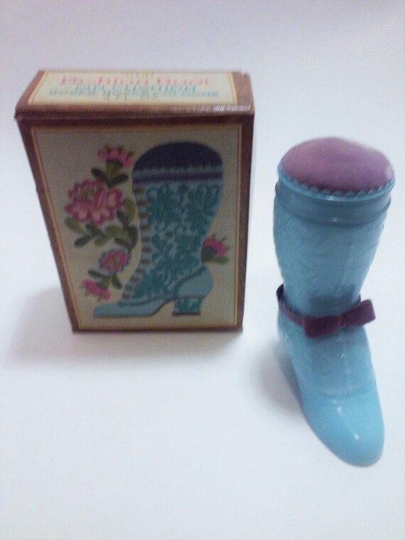 Avon 1972 Rose Cologne Fashion Boot Blue Floral design with