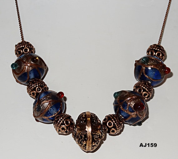 AJ159 and unique Varanasi glass beads necklace set.
