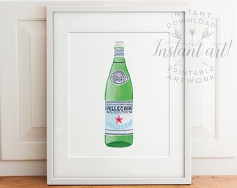 PRINTABLE art - digital painting of Pellegrino bottle,colorful wall art,gift for her,kitchen art,kitchen printables,printable decor