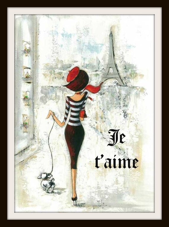 Vintage Parisian Art Print Je T'aime I Vintage Parisian Art Print Je T'aime I