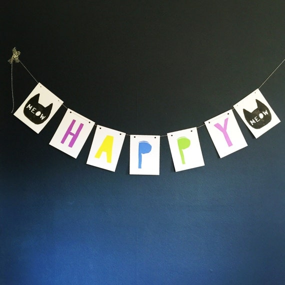 Items similar to Printable kitty cat happy birthday banner // diy ...