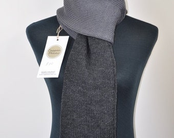 Grey Mens knit scarf, Birthday gift for husband gift, Mens knitted scarf, Husband birthday gift for him, Merino wool scarf men, Guy gifts.