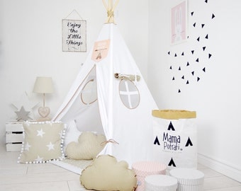 Teepee Set Kids Play Teepee Tent Tipi Kid Playhouse Wigwam Zelt Tente KIDS lamp glow READING SPOT with light- Ice Beige