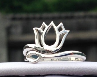 Lotus Ring Yoga Jewelry 925 Sterling Silver Lotus Flower Ring Yoga Jewellery Adjustable UK Size K L M N O P R-27