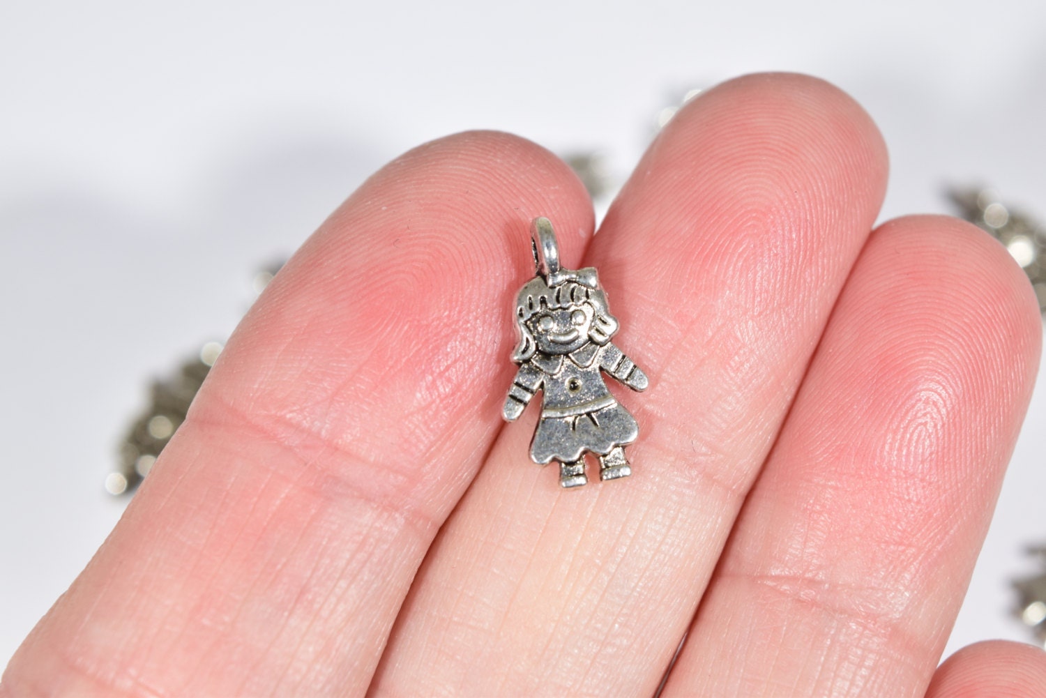 10 Silver doll charms little girl charms children charms family