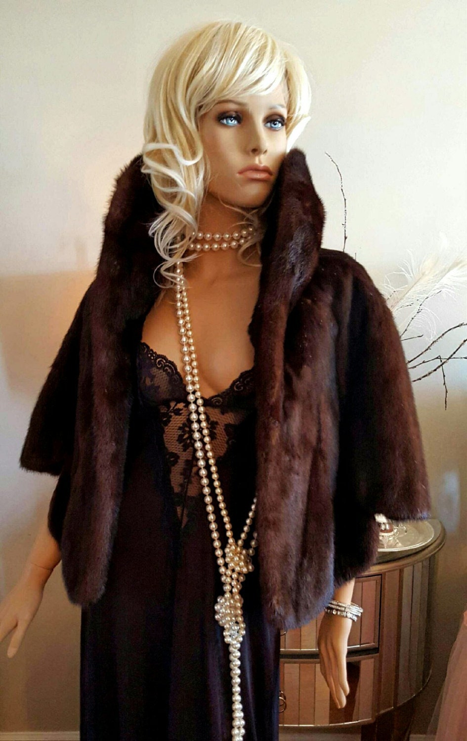LUXURY VINTAGE Mink Fur Stole Cape Genuine Mink Rich Brown