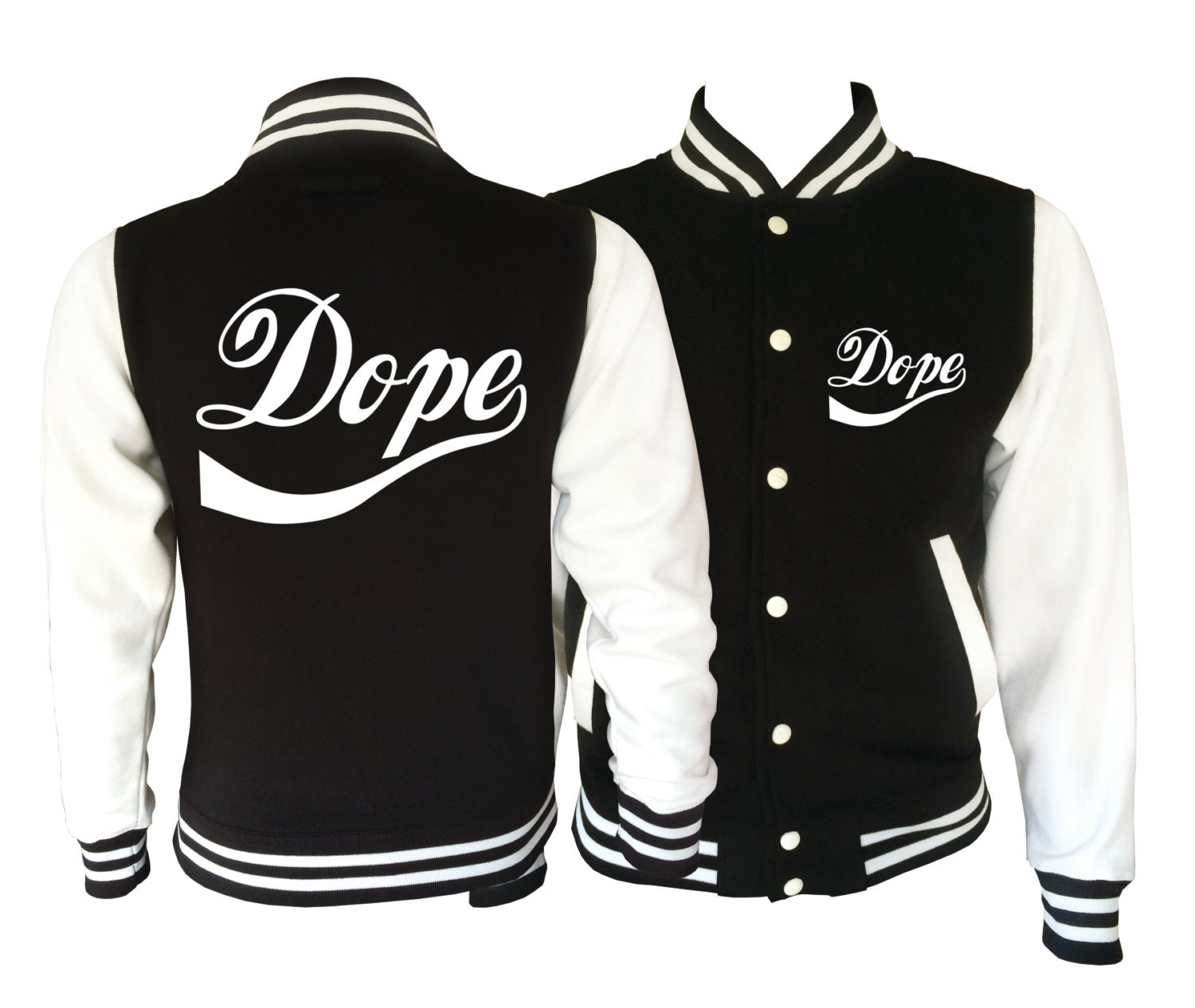 High quality Unisex Balck and white Varsity Jacket with DOPE