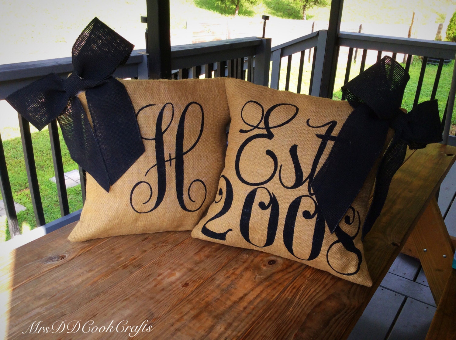 Burlap Pillow Burlap Bow Custom Burlap Pillow Monogram