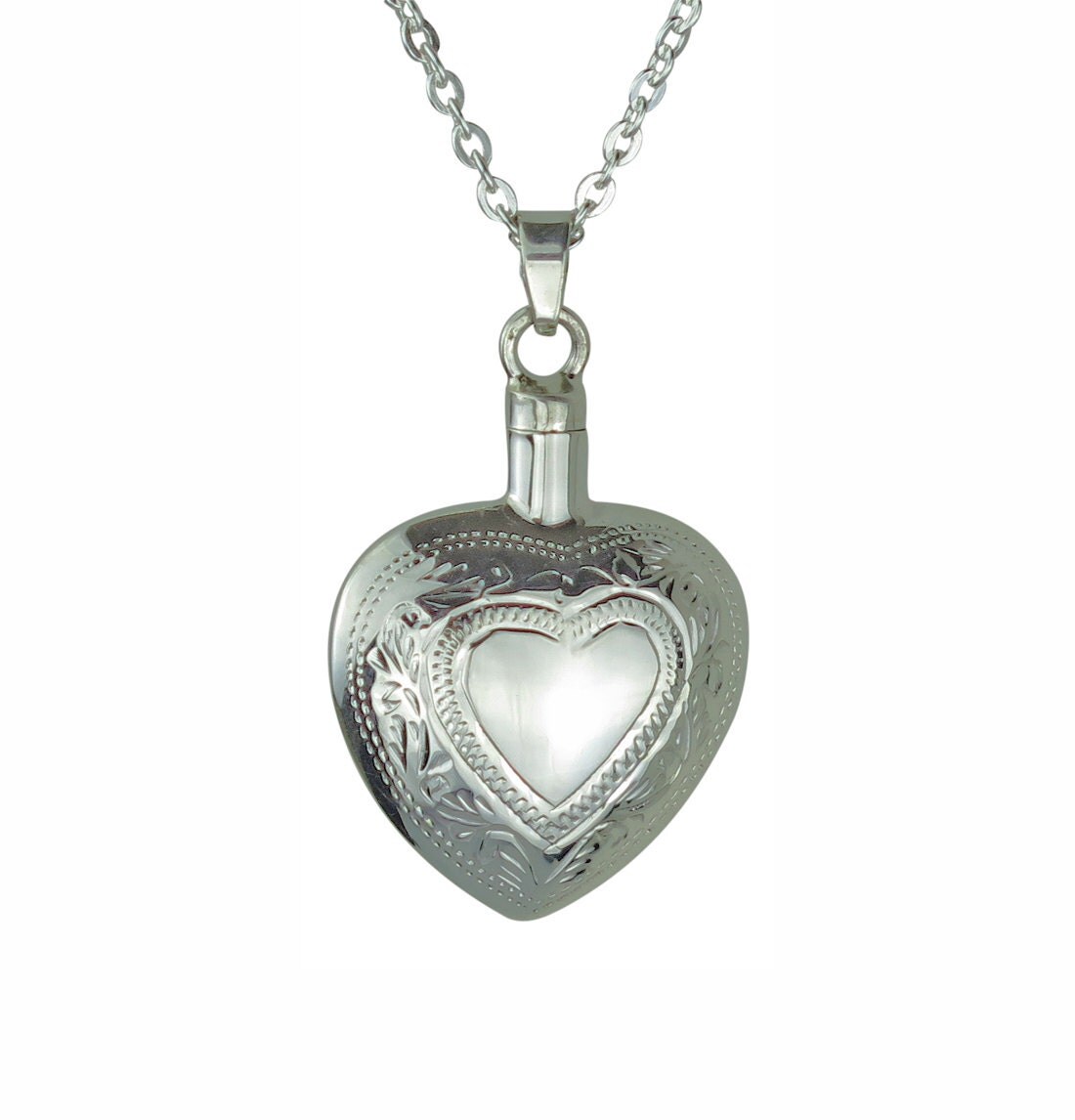 Solid Sterling Silver Patterned Heart Cremation Memorial Ashes