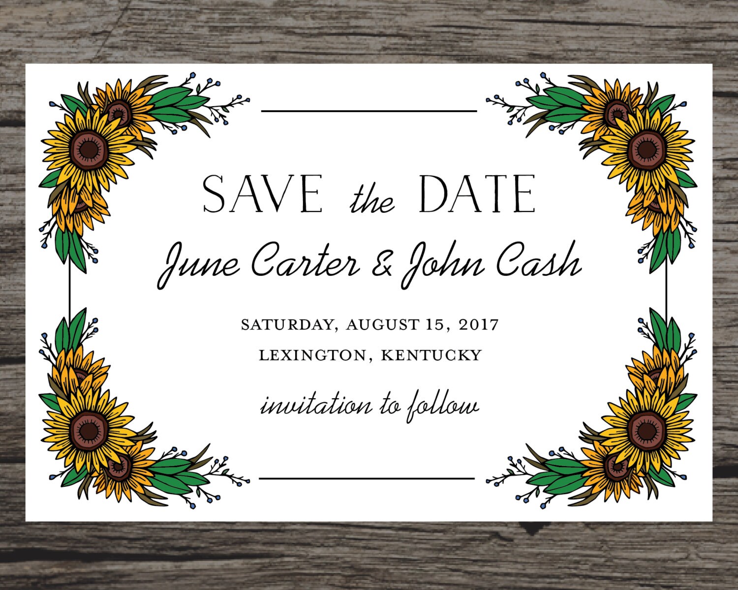 Sunflower Wedding Save the Date Printable by PaperJaneStudio