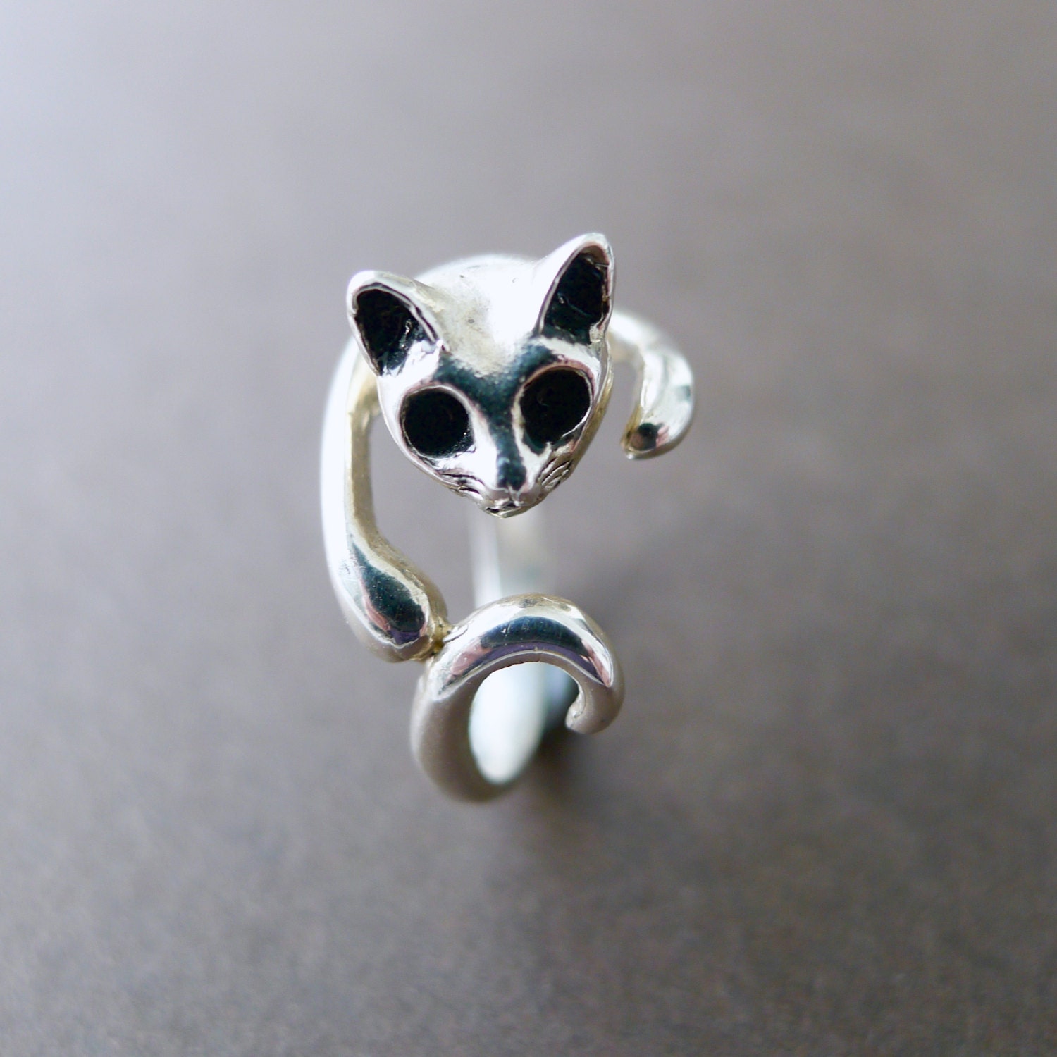 Sterling Silver Cat Ring Cat Wrap Ring Modern Cat Ring Cat