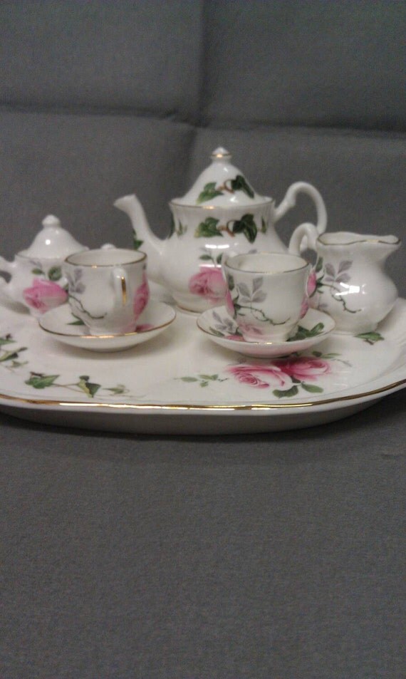 Golden Crown Fine Bone China Miniature Tea Set Made in England