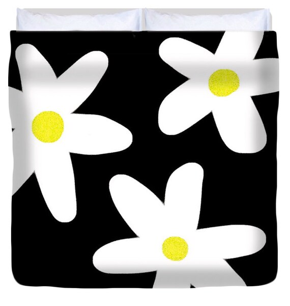 Hippie White Daisies Duvet CoverUnique Yellow Black