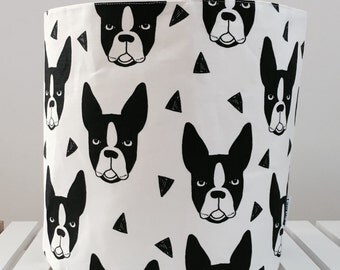 Boston terrier, bulldog, fabric storage basket, eco linen cotton canvas, fabric basket, dog basket, monochrome, storage, nursery.