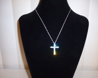 Pendentif Croix Moderne serti Quartz blanche & Chaîne Argent 925 **FREE SHIPPING**Cadeau idéal