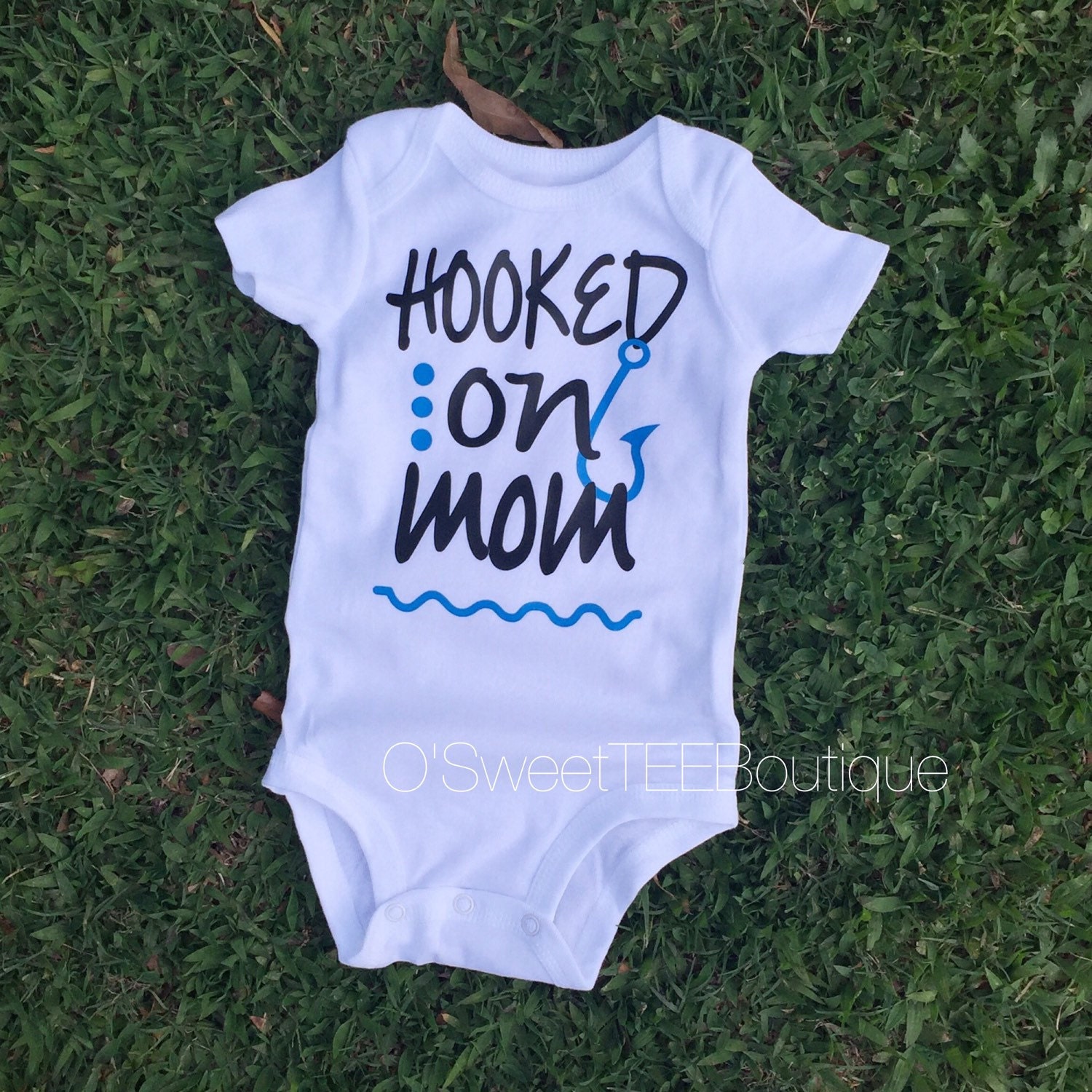Hooked On Mom/ Boy Onesie/ Mothers Day Onesie/ Fishing Onesie/