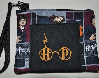 New! Harry Potter Fabric Embroidered - Quilted Wristlet - Cell Phone Case - Coin Purse