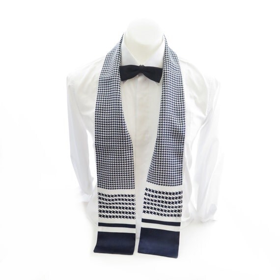 Mens Dress Scarf Houndstooth // White Navy Long Evening Scarf