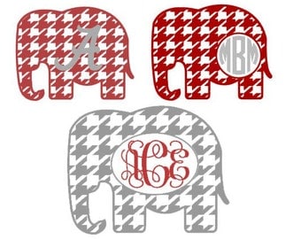 Houndstooth Elephant Monogram Set SVG, Studio 3, DXF, EPS, ps and pdf Cutting Files for Electronic Cutting Machines