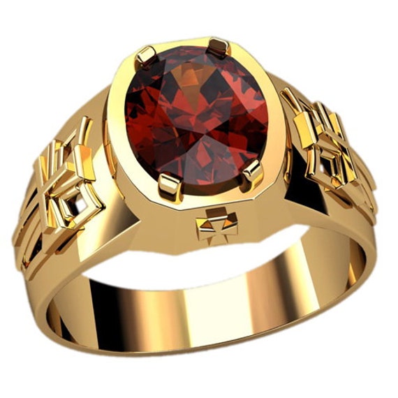 Garnet Mens Signet Ring Garnet Gold Signet Ring 14K by WorldOfGold