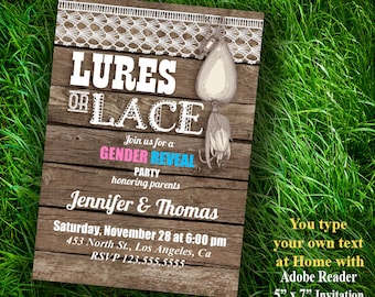 Gender Reveal invitation, Lures or Lace shower, couples shower, Editable Printable PDF file A464