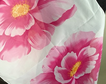 Scarf shawl wrap sarong cover up Fichu with pink flowers white black multi birthday wedding party