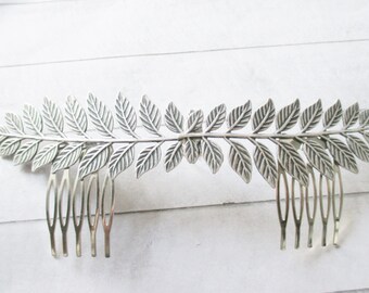 Antique Silver leaves tiara Leaf Wedding headpiece Silver laurel Bridal Crown Hair comb Accessories Bride Headband Gift for her Women