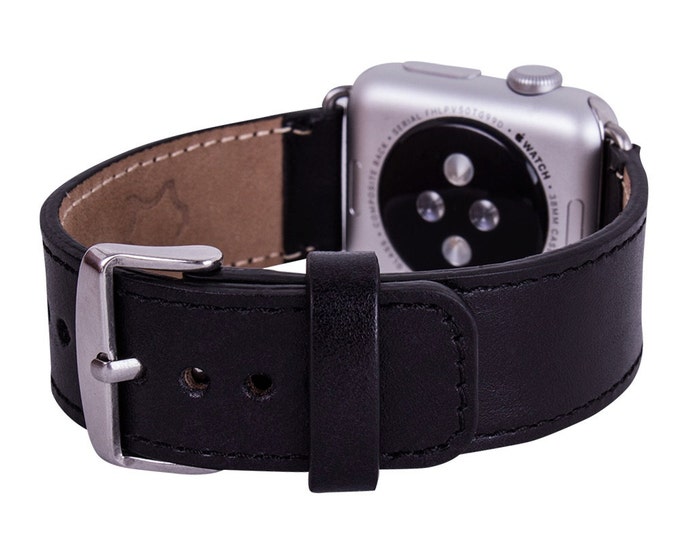 Genuine Leather Band for Apple Watch, Wife Gift Husband Gift, Apple Watch Leather Band 38 mm, 42mm for Series 1 and Series 2 in Rustic Black