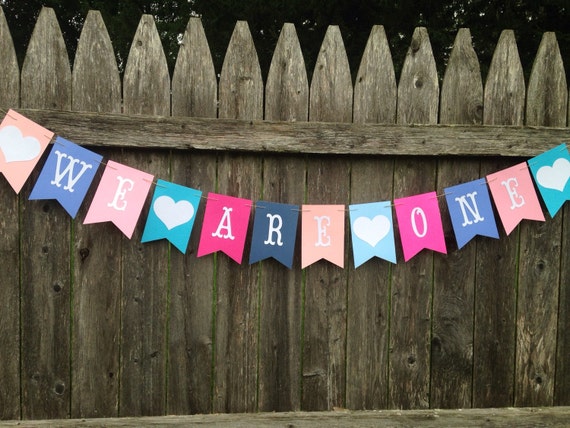 Twins banner. We are one banner. Twins 1st birthday. Boy girl