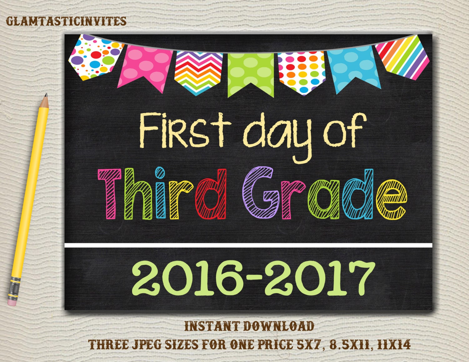 First Day of Third Grade Sign Instant by GlamtasticInvites on Etsy