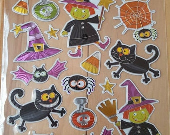 Halloween Witch and Black Cat Sticker Sheet