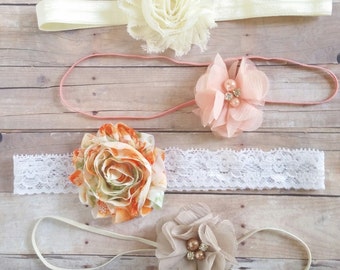 Baby Girl Headband Set, Fall Headband, Orange headband, Set Of 4 Headbands, Girl Headband Baby, Infant Head Bands, Skinny Headband, Autumn