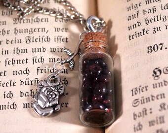 Glass Bottle of Garnet Gemstones Necklace