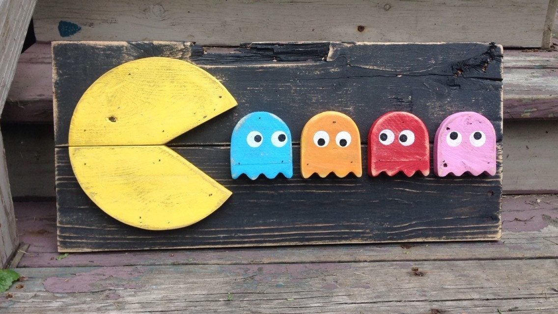 Pac Man Video game wood sign wall art gaming by R2KPallets