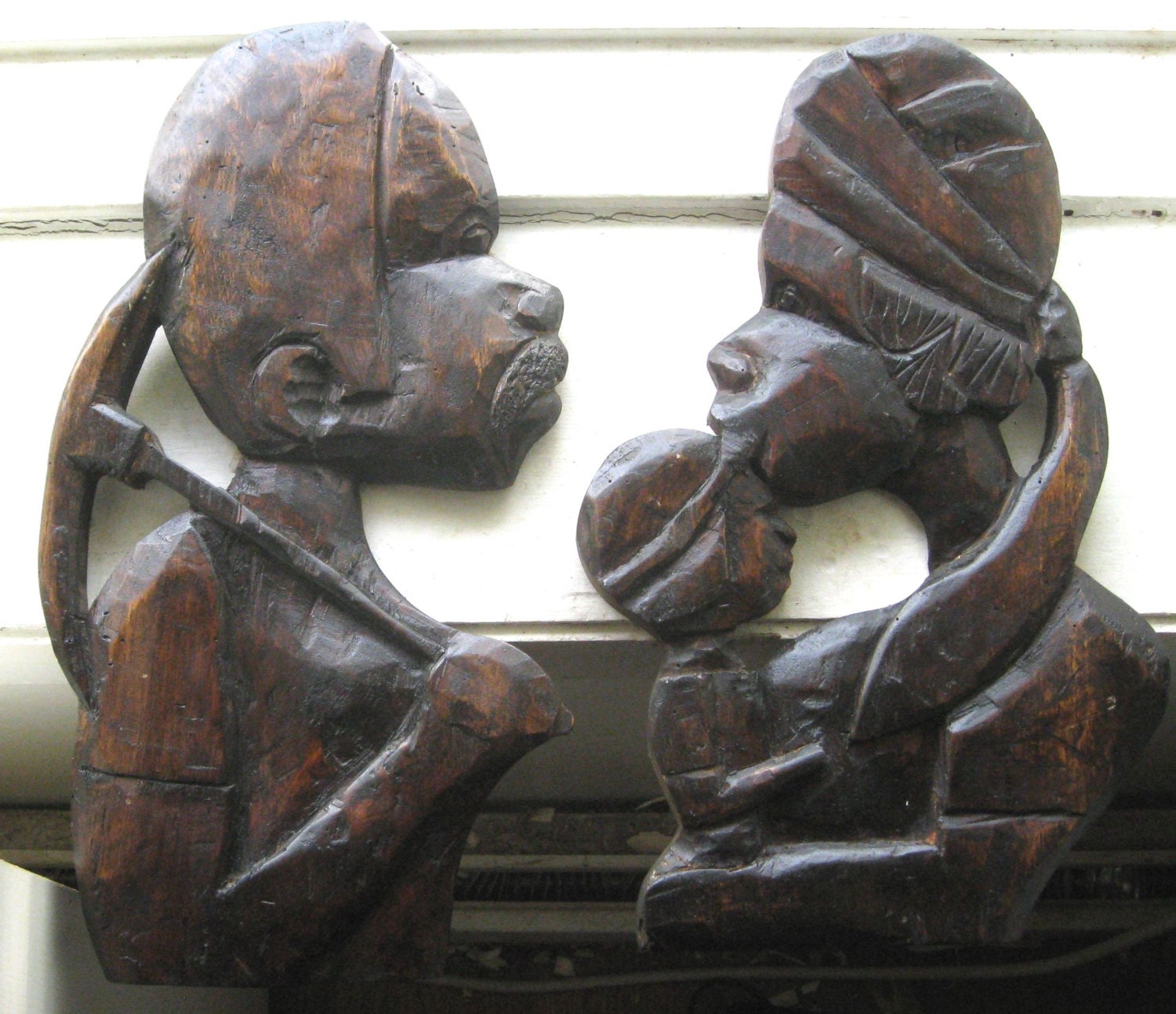 2 Vintage African Tribal wood carved Wall Plate by TheArtOfTheCane