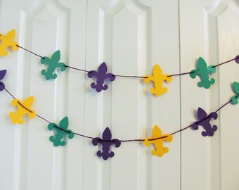 Mardi Gras Fleur de Lis Paper Garland, Birthday Party Garlands, Fleur de Lis Shapes - Carnival Decor - Fat Tuesday - New Orleans Saints