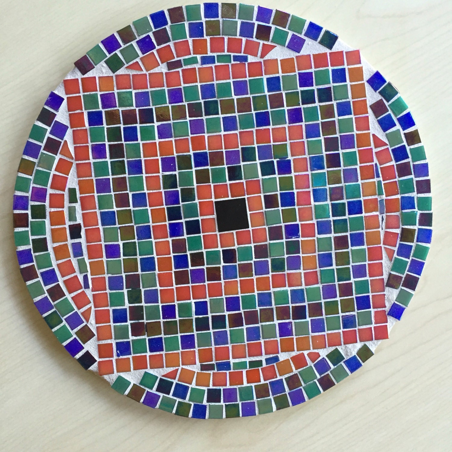 Mosaic Trivet 10 Inch Round Handmade Quilt Design in