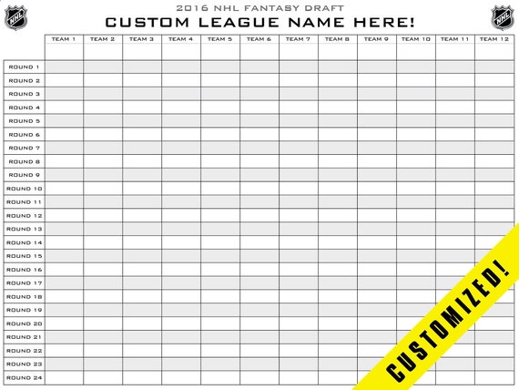 Items Similar To Custom Fantasy Hockey Draft Board 60 Quot X 36 Quot Printable Pdf On Etsy Draft Board Template