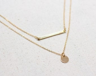 Dainty Necklace Set / Gold Bar Necklace / Silver Coin Necklace / Minimalist Necklace / Bridesmaid Necklace Set