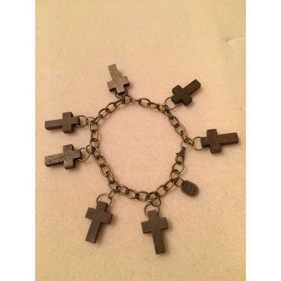 charm  cross charm bracelet Wooden etsy cross