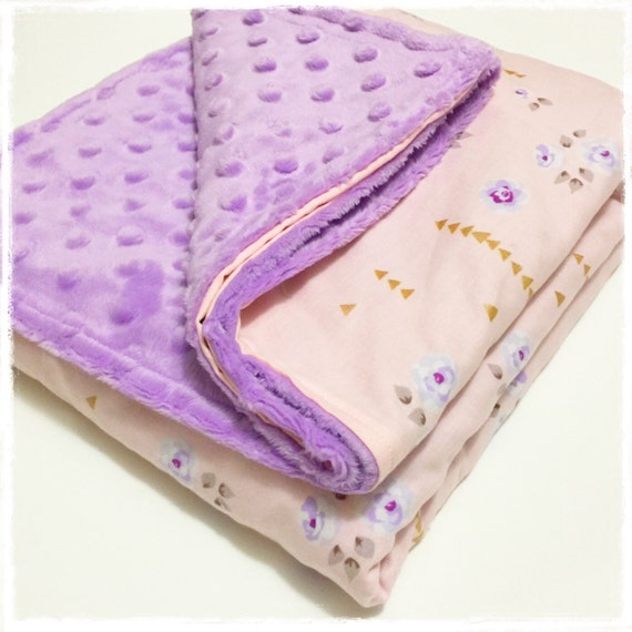 Purple floral Minky Baby Blanket