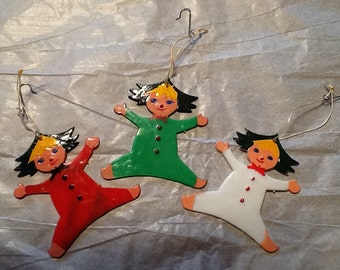 Vintage, set of three hard plastic Christmas elves, Hong Kong,